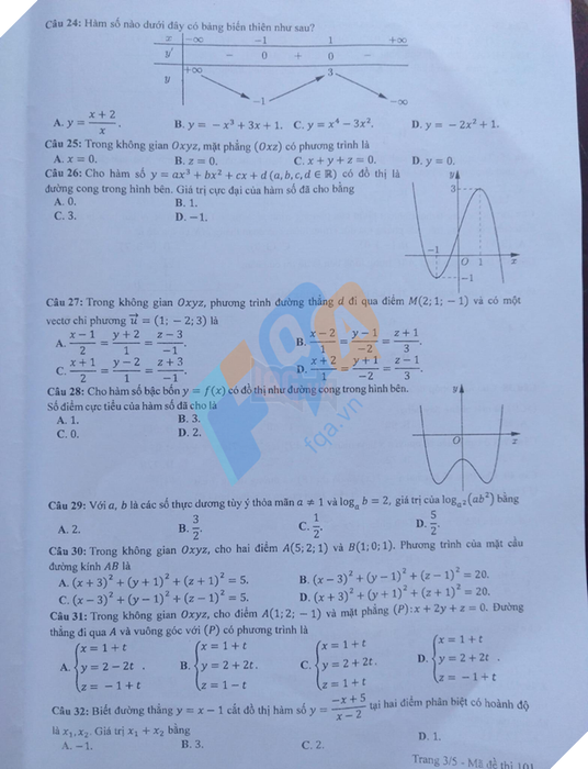 Bài thi và đáp án môn Toán trong Kỳ thi THPT Quốc gia năm 2023 3