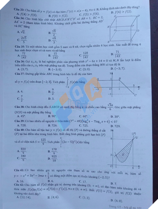 Bài thi và đáp án môn Toán trong Kỳ thi THPT Quốc gia năm 2023 4