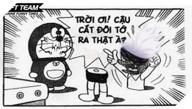 hình ảnh meme của gojo satoru trong phiên bản Doraemon