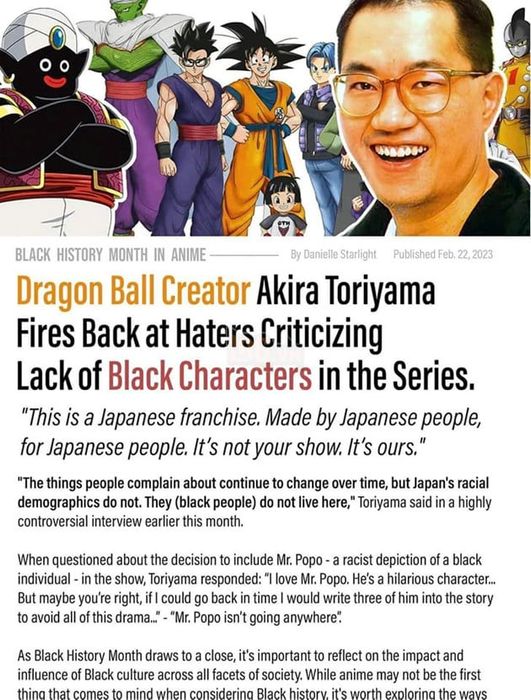 tác giả dragon ball phân biệt chủng tộc người da đen