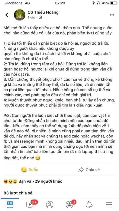 Cơ Thiếu Hoàng là ai? Một cá nhân có khả năng tranh luận từng gây tiếng vang trên mạng xã hội