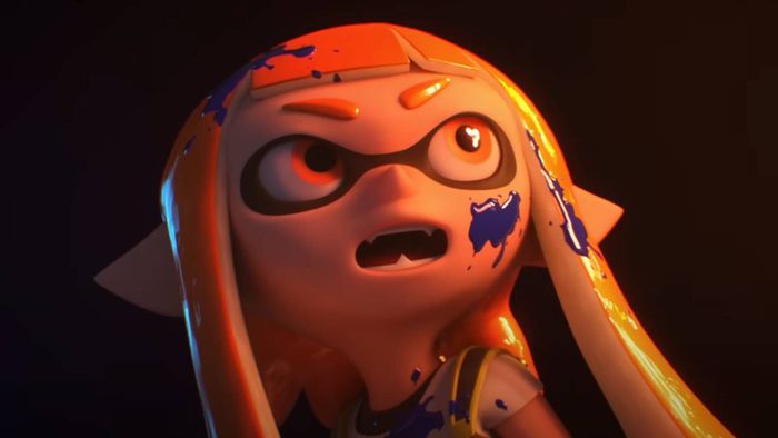 Một Inkling trông sững sờ khi nhìn vào biểu tượng của Smash Bros. trong trailer ra mắt Super Smash Bros. Ultimate.