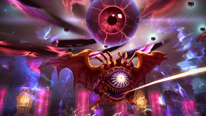 Một kẻ thù một mắt chiếm ưu thế trên màn hình trong raid Crystal Tower của Final Fantasy 14