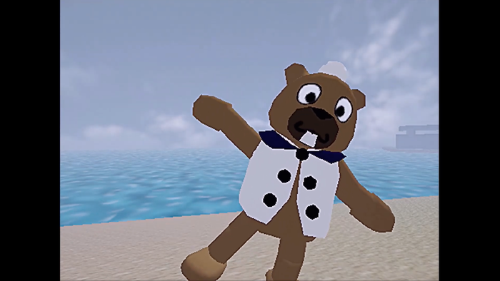 Nhân vật mascot Beaver vẫy tay vào camera trong một bức ảnh chụp màn hình từ Shipwrecked 64