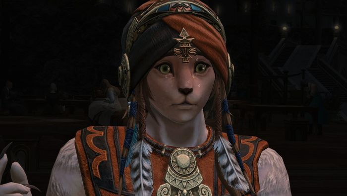 Wuk Lamat đổ mồ hôi trong một đoạn cắt từ bản vá 6.55 của Final Fantasy 14