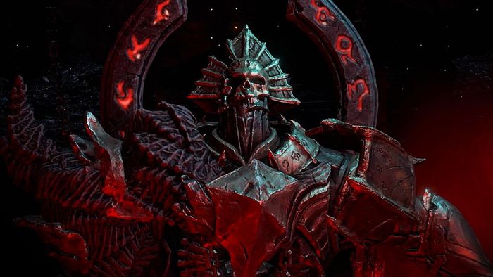 Gần hình ảnh kỹ đạo chính của Mùa 3 của Diablo 4, người đối đầu được phủ lên bởi kim loại