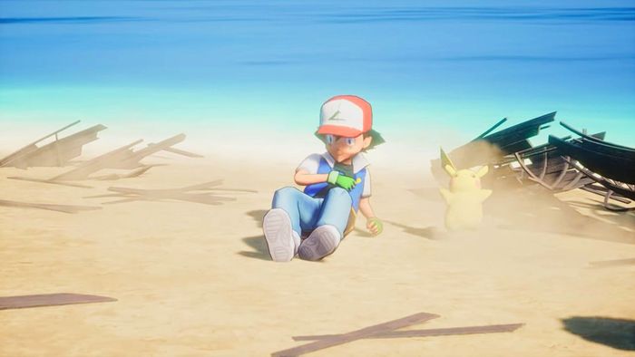 Ash Ketchum tỉnh dậy trên bãi biển trong mod Pokemon của Palworld