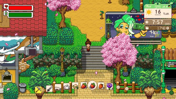 cảnh nhìn từ trên xuống của một thành phố pixel