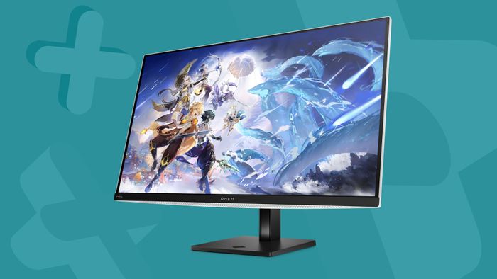 Màn hình chơi game HP Omen Transcend 32 trên nền xanh
