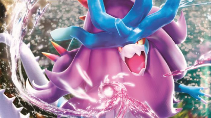 Một chú Pokemon gầm lên từ bên trong một vòng nước xoáy