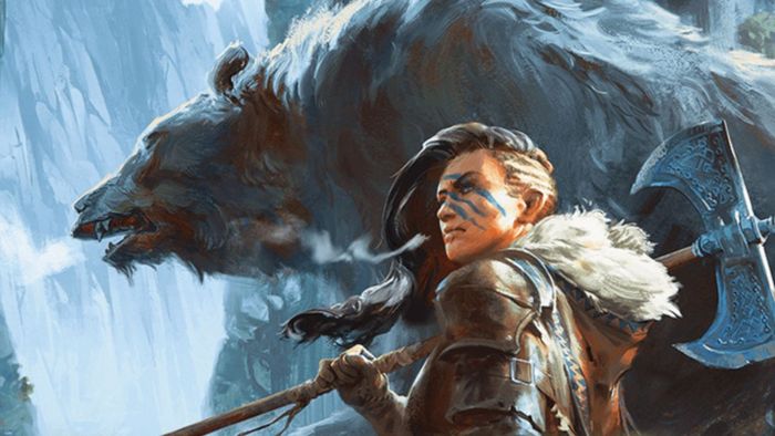 Một DnD Ranger đánh giá môi trường tuyết với chú gấu ở bên cạnh