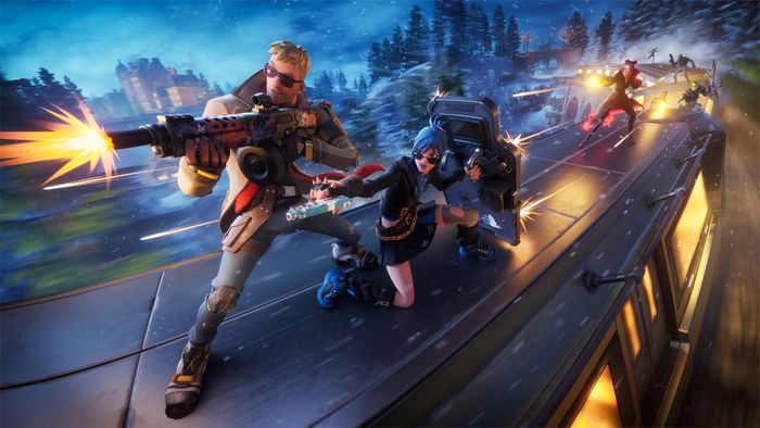 Các nhân vật Fortnite Chương 5 Mùa 1 đang chiến đấu trên mái tàu