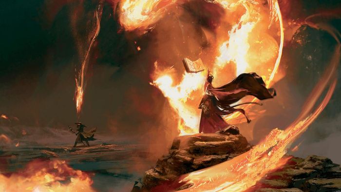 Một trận chiến hừng hực của DnD Warlocks, với một người triệu hồi ngọn lửa ma thuật chống lại người kia