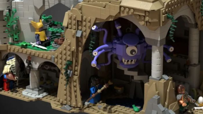 LEGO Dungeons & Dragons, với một beholder đấu với các phiêu lưu viên trong một hầm ngục