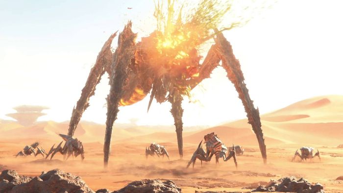 Cảnh phim giới thiệu về việc nổ đầu của Titan Độc trong Helldivers 2