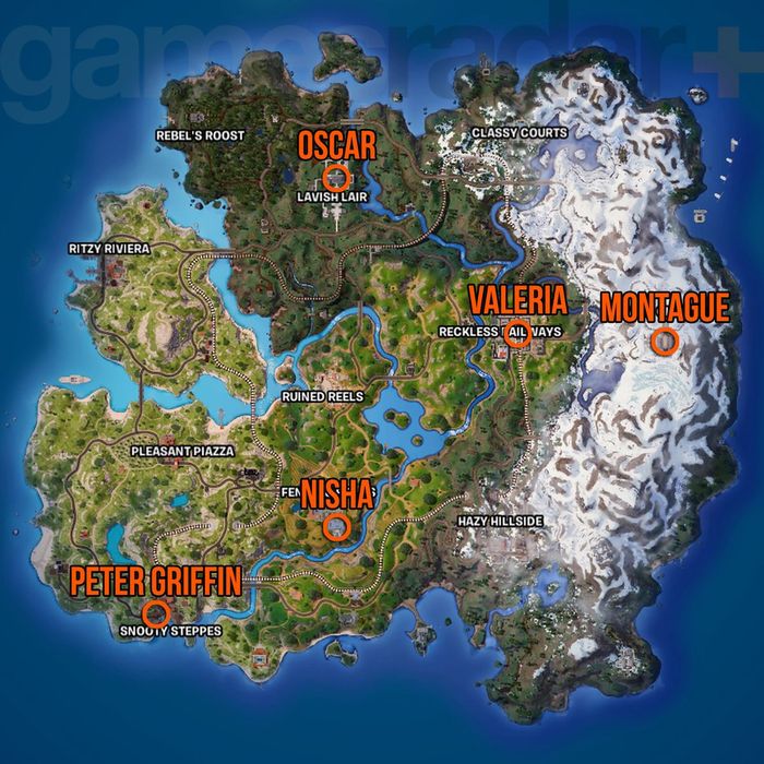 Vị trí của Kẻ Địch Chiến Thuật và Trọng Lực trong Fortnite trên bản đồ