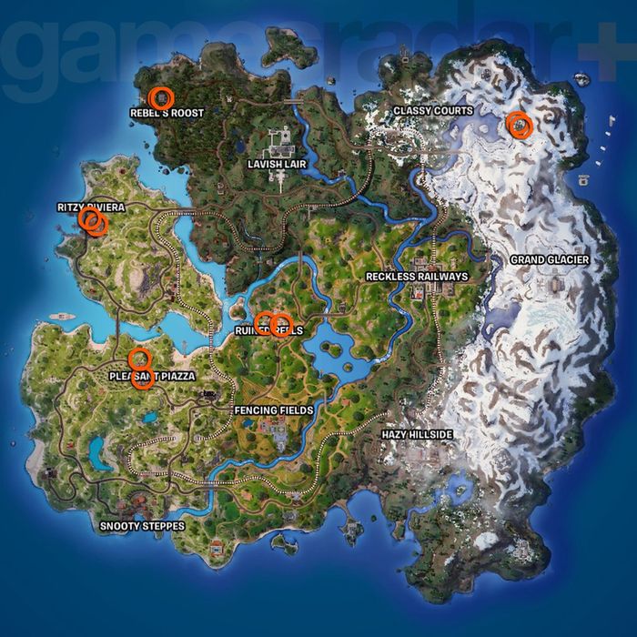 Bản đồ vị trí các đĩa pizza điều khiển não bộ ác trong Fortnite