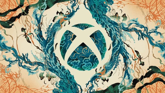 Logo Xbox giữa các hình thái hoa trừu tượng, hình dạng và cấu trúc từ một hình nền động mới gần đây