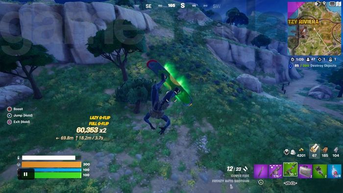 Thực hiện một động tác khó khăn đến không thể trên một Driftboard trong Fortnite