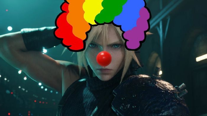 Cloud trong Final Fantasy 7 Remake mặc trang điểm hề