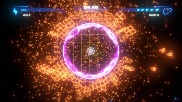 Các hạt đang bay rải rác trong Geometry Survivors