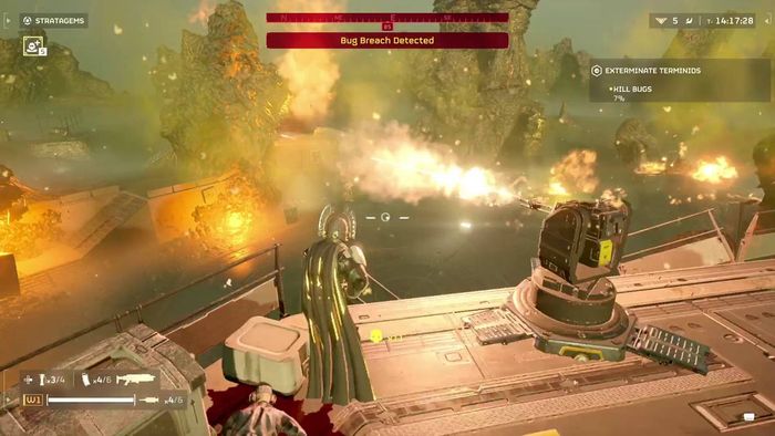 Helldivers 2 Gatling Sentry Stratagem bắn vào Terminids