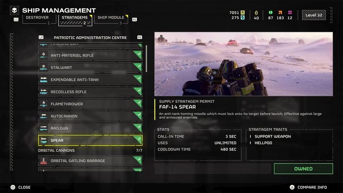 Menu chiến lược của Helldivers 2