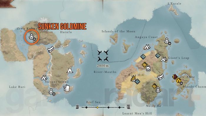 Vị trí Trạm Kho vàng chìm trong bản đồ Skull and Bones