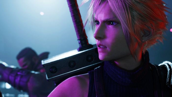 Nhân vật anh hùng Cloud của Final Fantasy 7 Rebirth xuất hiện trong ánh sáng màu tím