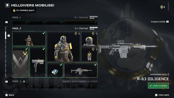 Trang 2 của Helldivers Mobilize trong Helldivers 2 thưởng súng Diligence
