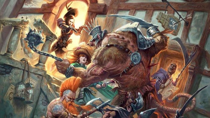 Bìa sách của Warhammer FRP hiển thị một chú lùn trong một cuộc đấu