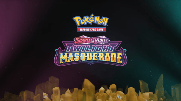 Logo Pokemon TCG Scarlet & Violet Twilight Masquerade với các viên pha lê phía dưới