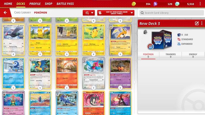 Thẻ Pokemon TCG Live trên nền đơn