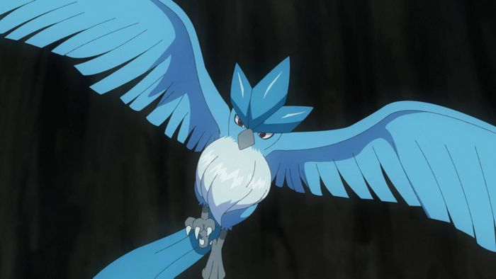 Articuno đang bay trong bộ phim hoạt hình Pokemon.