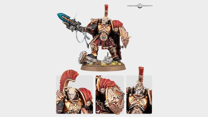 Mô hình Warhammer 40,000 được chụp từ nhiều góc độ trên nền đơn giản