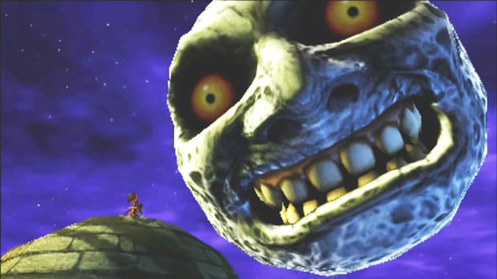 Một bức ảnh chụp màn hình của mặt trăng trong trò chơi The Legend of Zelda: Majora's Mask.