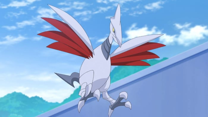 Một Skarmory trong chuyến bay trong anime Pokemon.