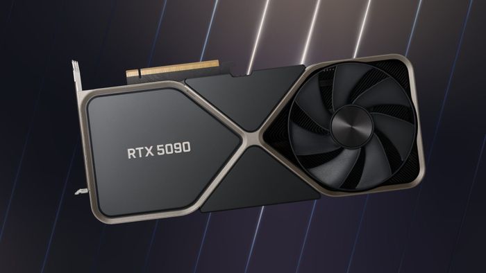 Mô phỏng Nvidia GeForce RTX 5090 với phông nền màu xanh đậm