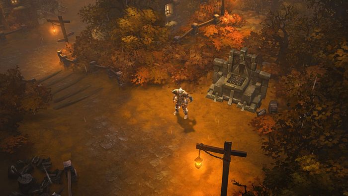 Một game thủ Diablo 3 đi đến một bàn thờ trong một khu rừng