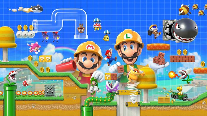 Mario và Luigi trên hộp đựng của Super Mario Maker 2