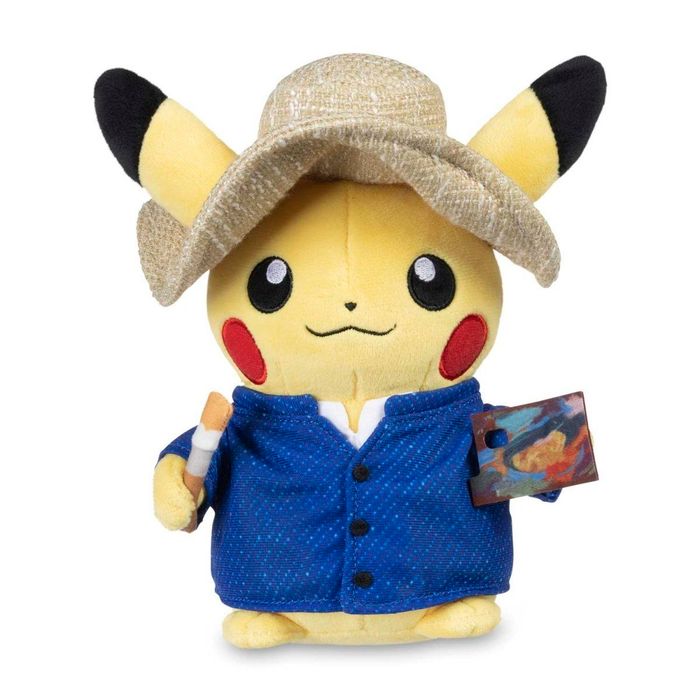 Pikachu đỏ mặt trong trang phục của Vincent Van Gogh với cây cọ và bảng màu