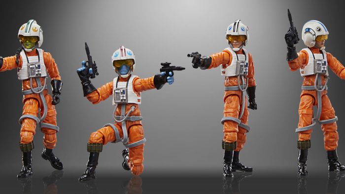 Các búp bê hành động Star Wars The Vintage Collection trong đồng phục và mũ phi công X-Wing cầm súng blaster trong mỗi tay