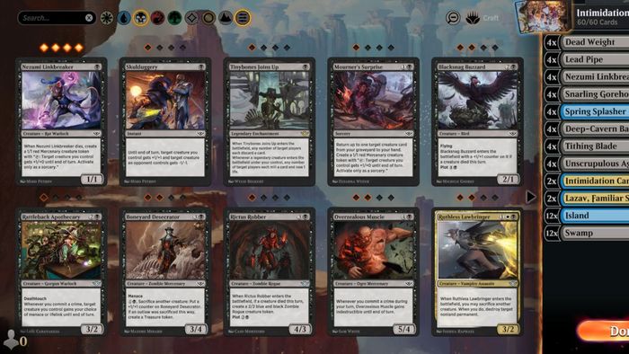 Các lá bài Magic: The Gathering được bày ra trên Arena