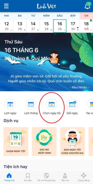 Tính năng Lựa chọn ngày tốt trên ứng dụng Mytour