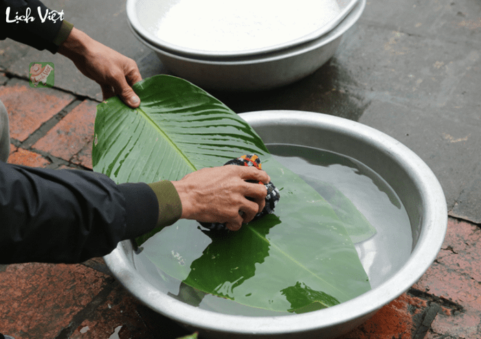 Chần lá qua nước sôi