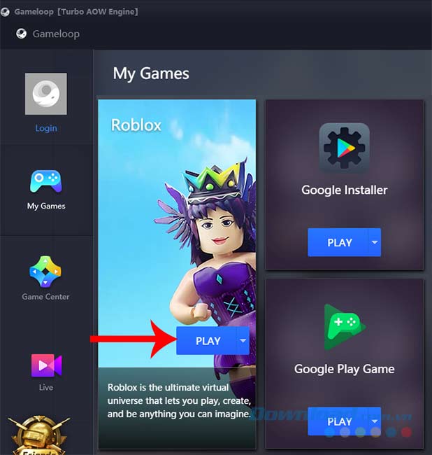 Nhấn Play để trải nghiệm Roblox trên Gameloop