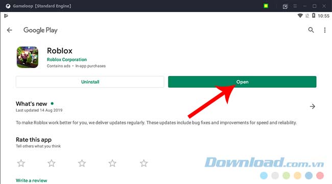 Nhấn vào Open để mở game Roblox trên Gameloop