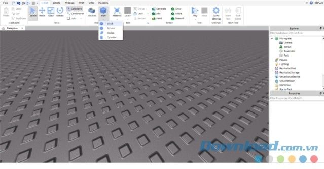 Chọn Part để bắt đầu thiết kế trò chơi trên Roblox Studio