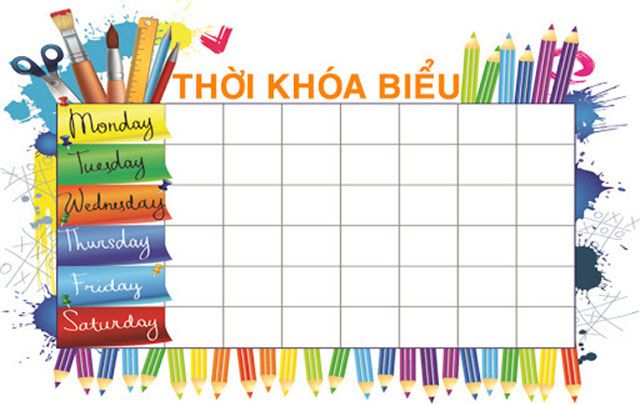 Bảng thời khóa biểu cho học sinh