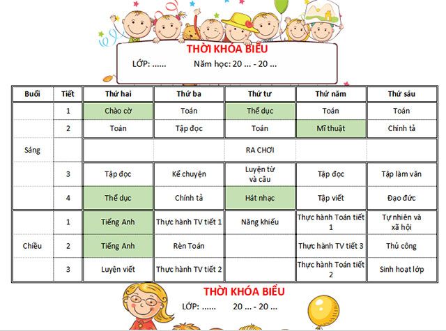 Những mẫu thời khóa biểu đẹp